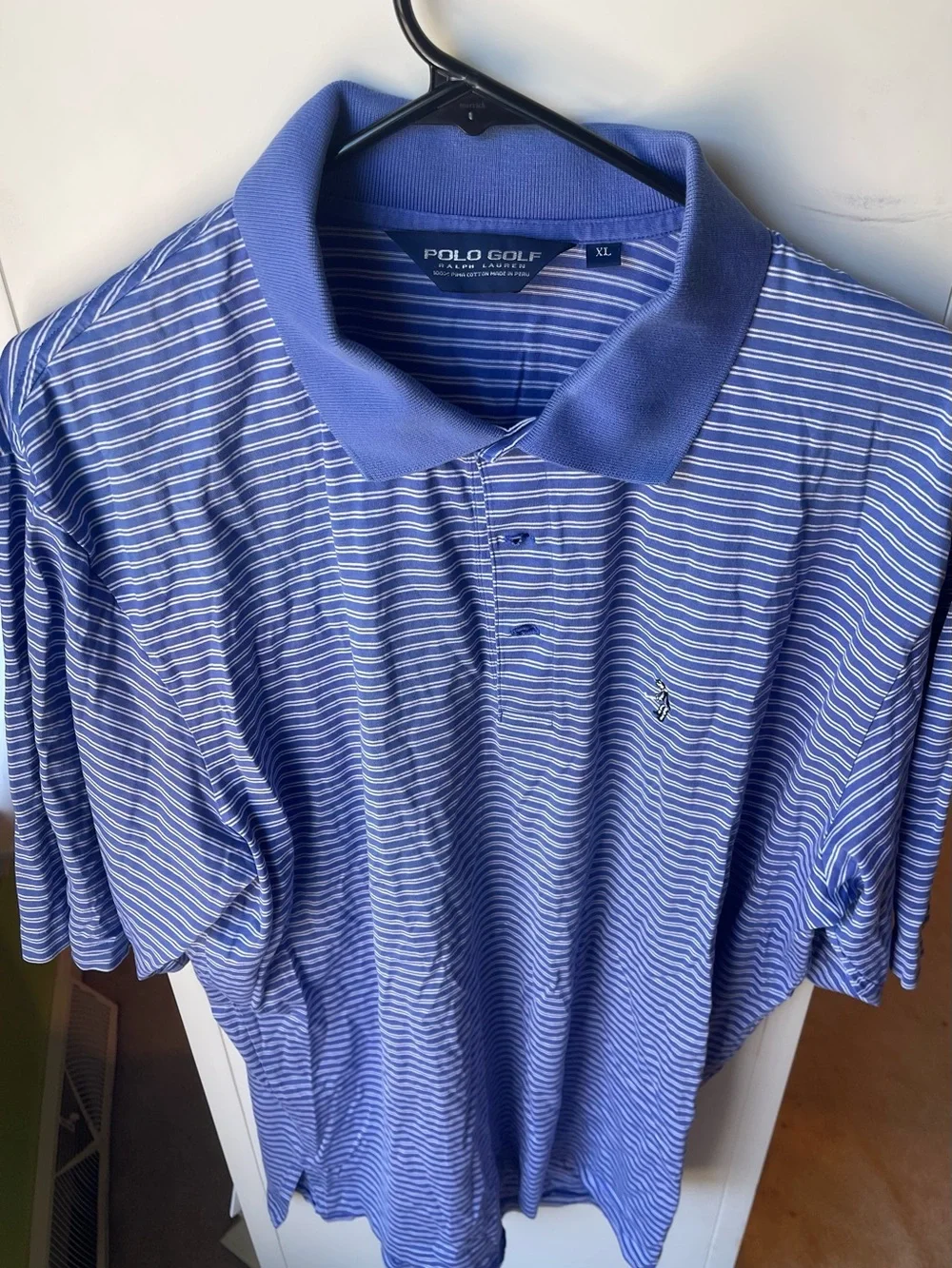 Ralph Lauren Blue and White Striped Polo Golf Shirt